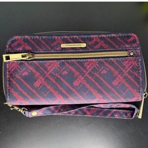 Travelon RFID Red & Blue Lined Wallet Clutch Wristlet Zip Around Travel‎ Purse